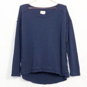 Caslon Navy Distressed Top Crochet Lace Sleeve & Side Excellent Condition S